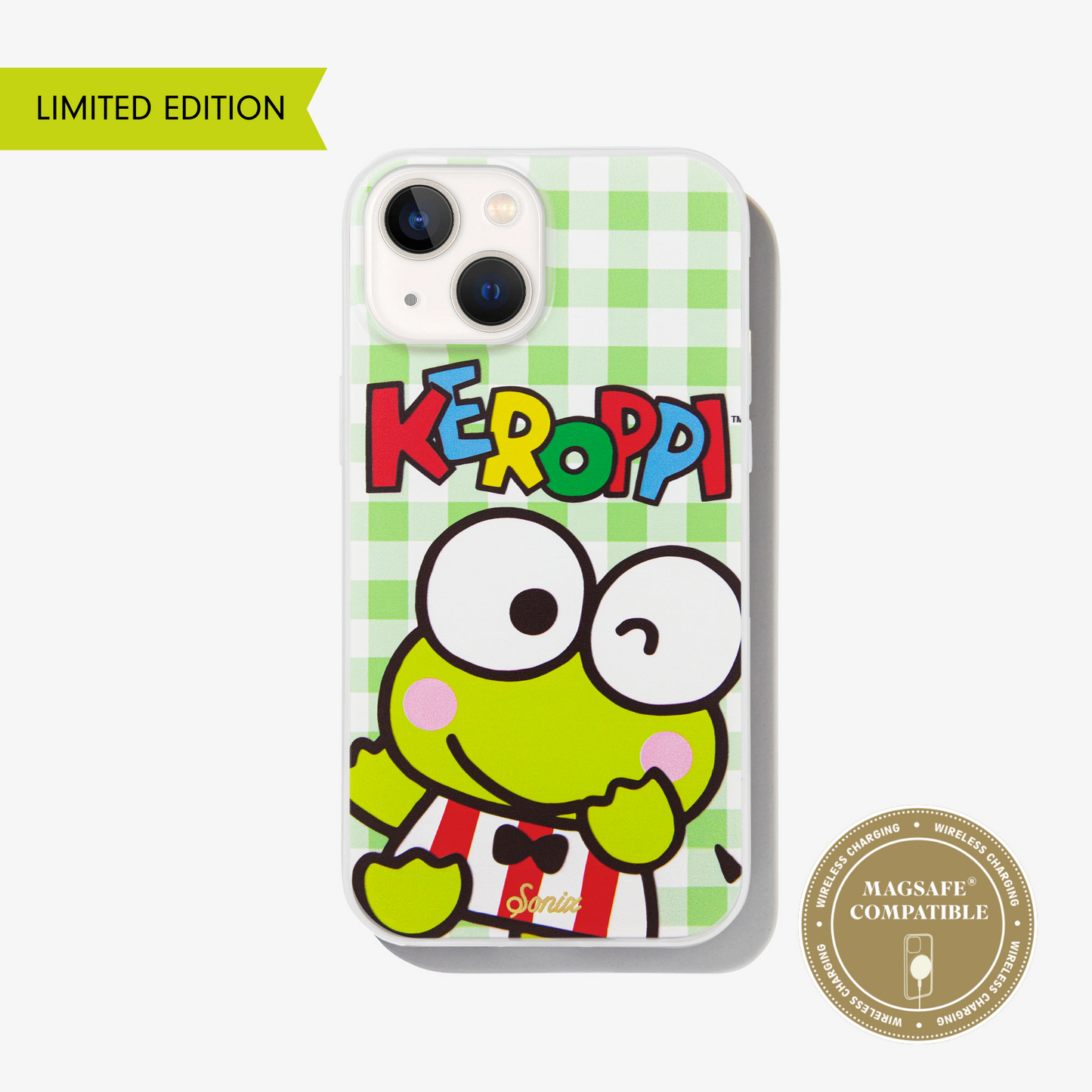 limited edition keroppi smiles iphone 13 green gingham magsafe compatible phone case