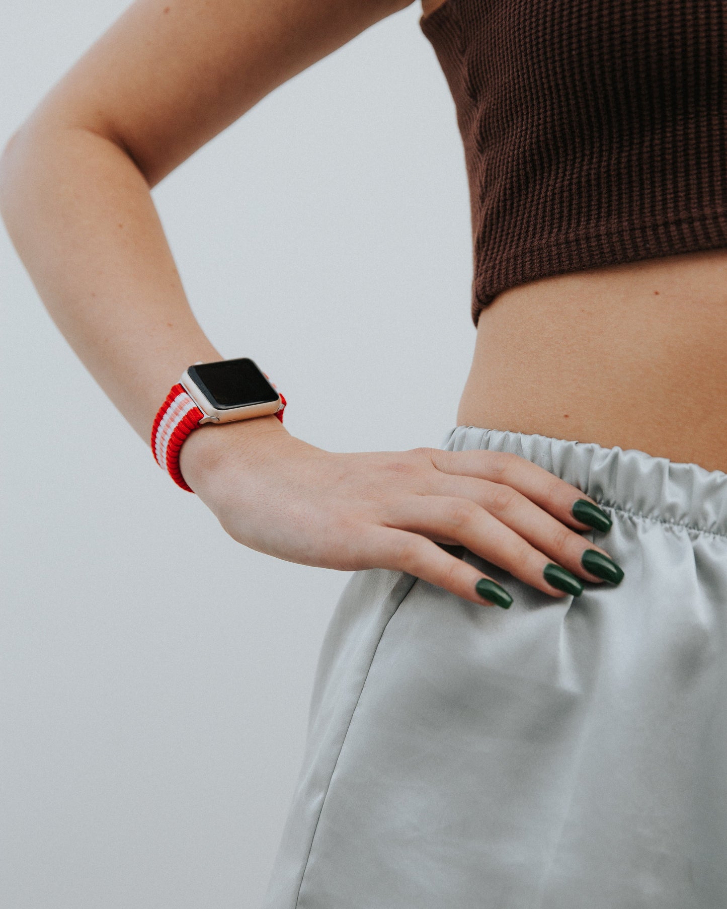 Knit Apple Watch Band - Varsity Red + Pink Stripe