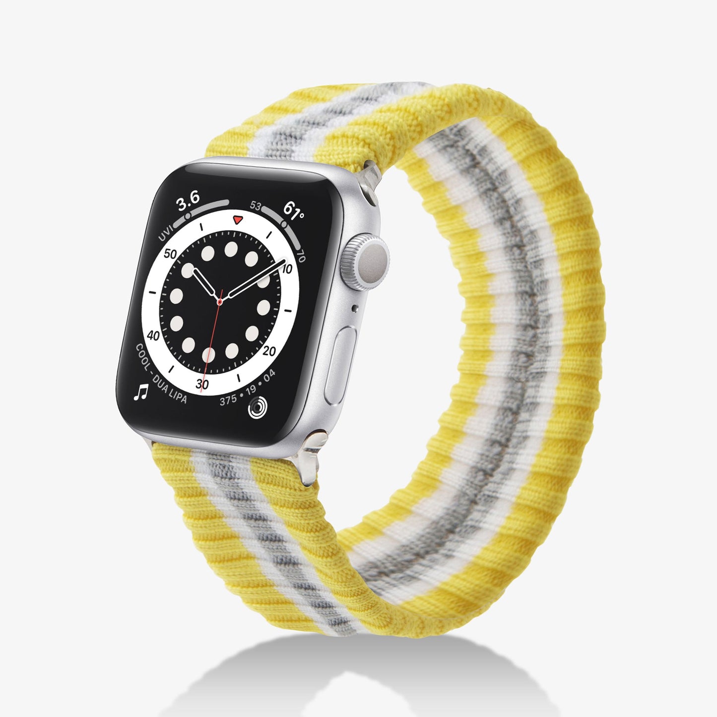 Knit Apple Watch Band - Varsity Yellow + Grey Stripe