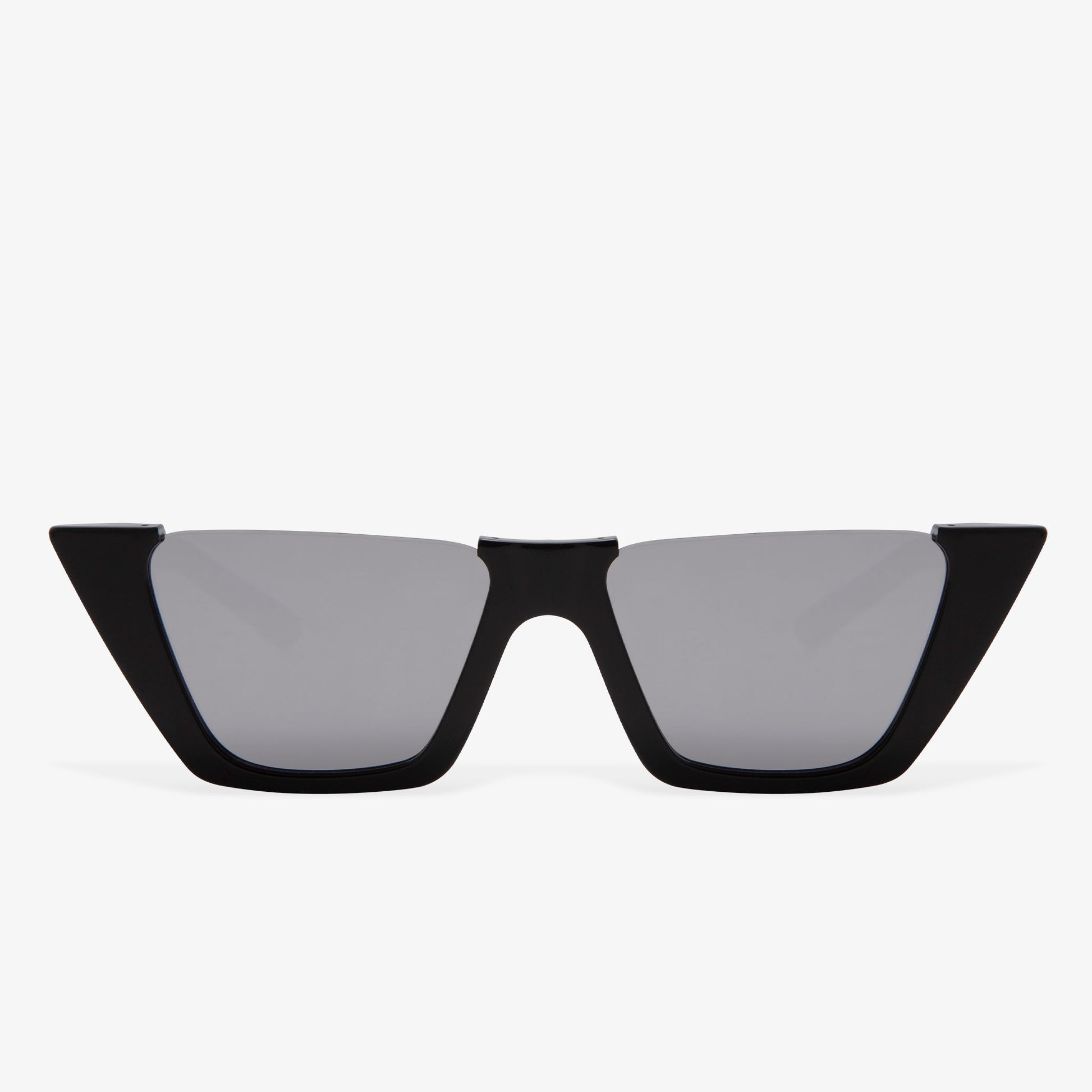 black cat eye acetate frames with silver reflective lens