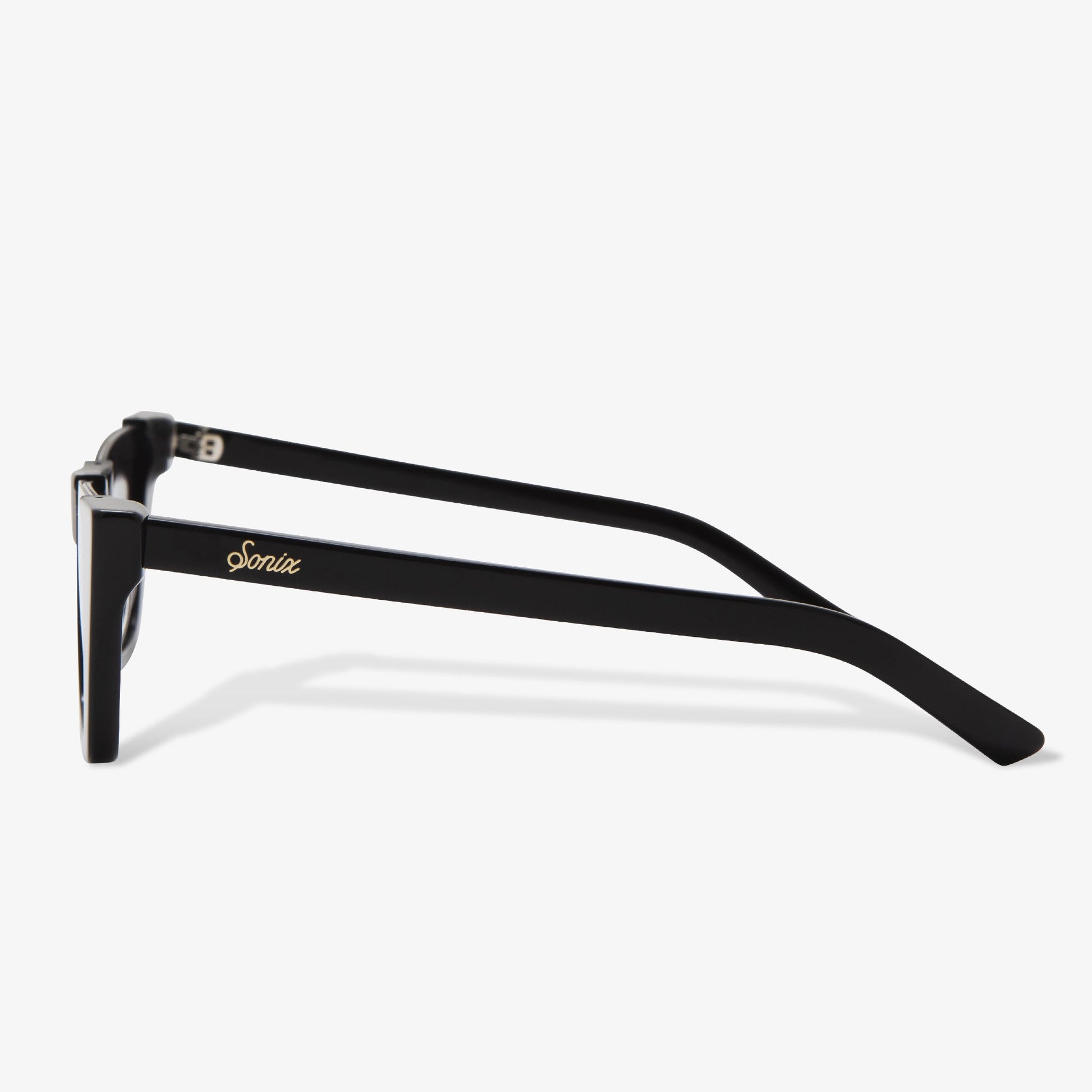 black cat eye acetate frames with silver reflective lens