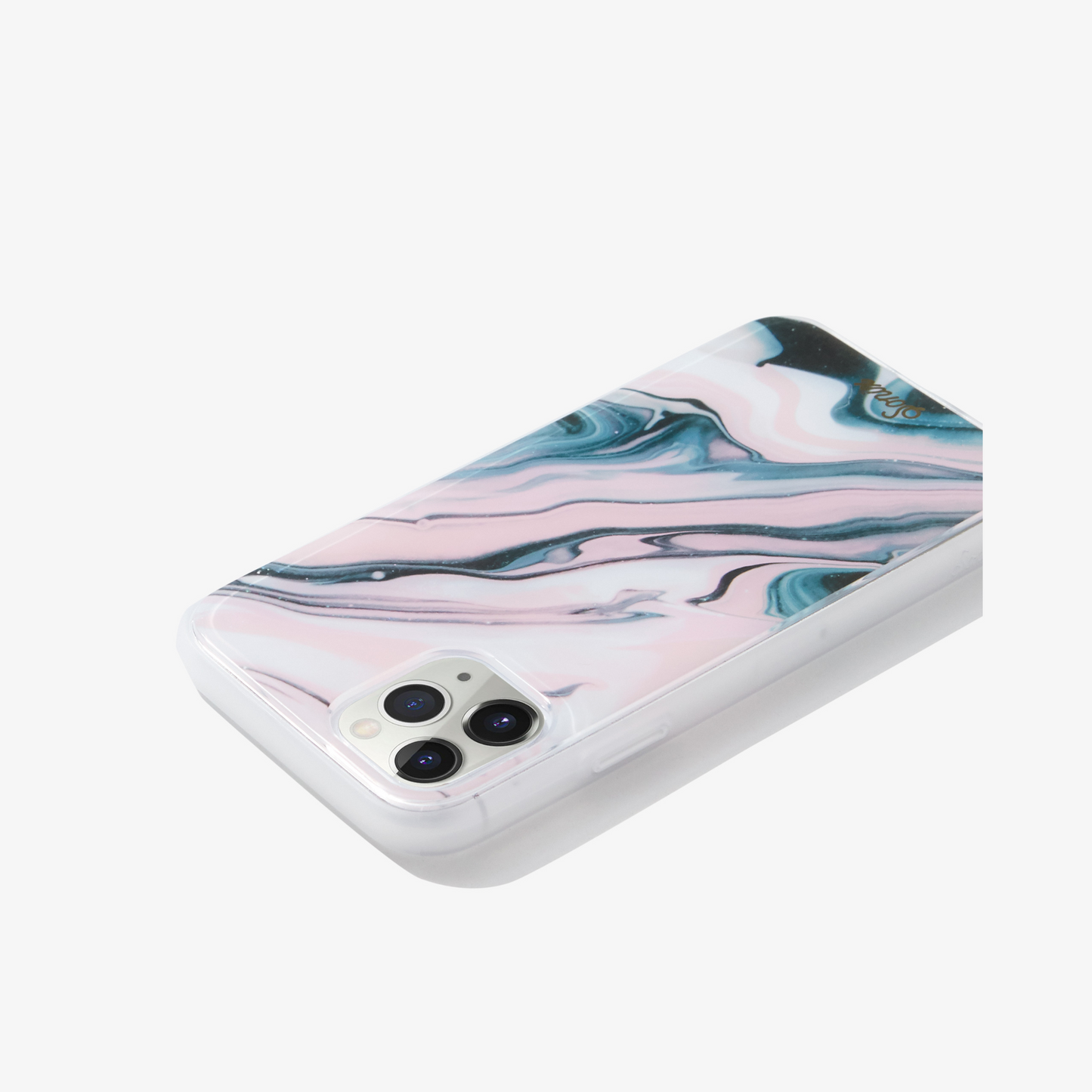 Quartz iphone case featuring pink marble quartz design on white iphone 11 pro