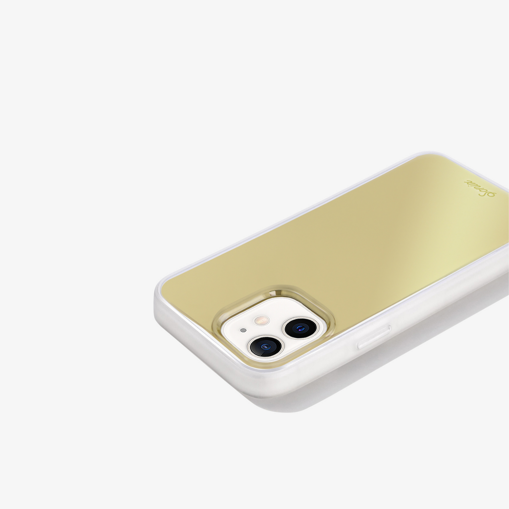 a metallic gold design shown on an iphone 12 mini side view