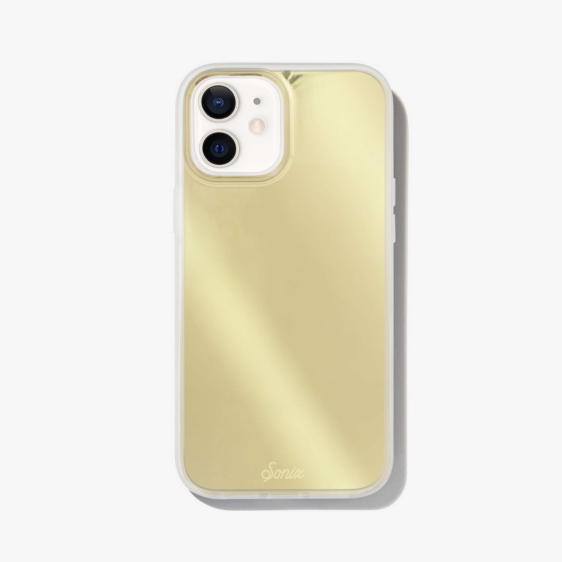 a metallic gold design shown on an iphone 12 mini