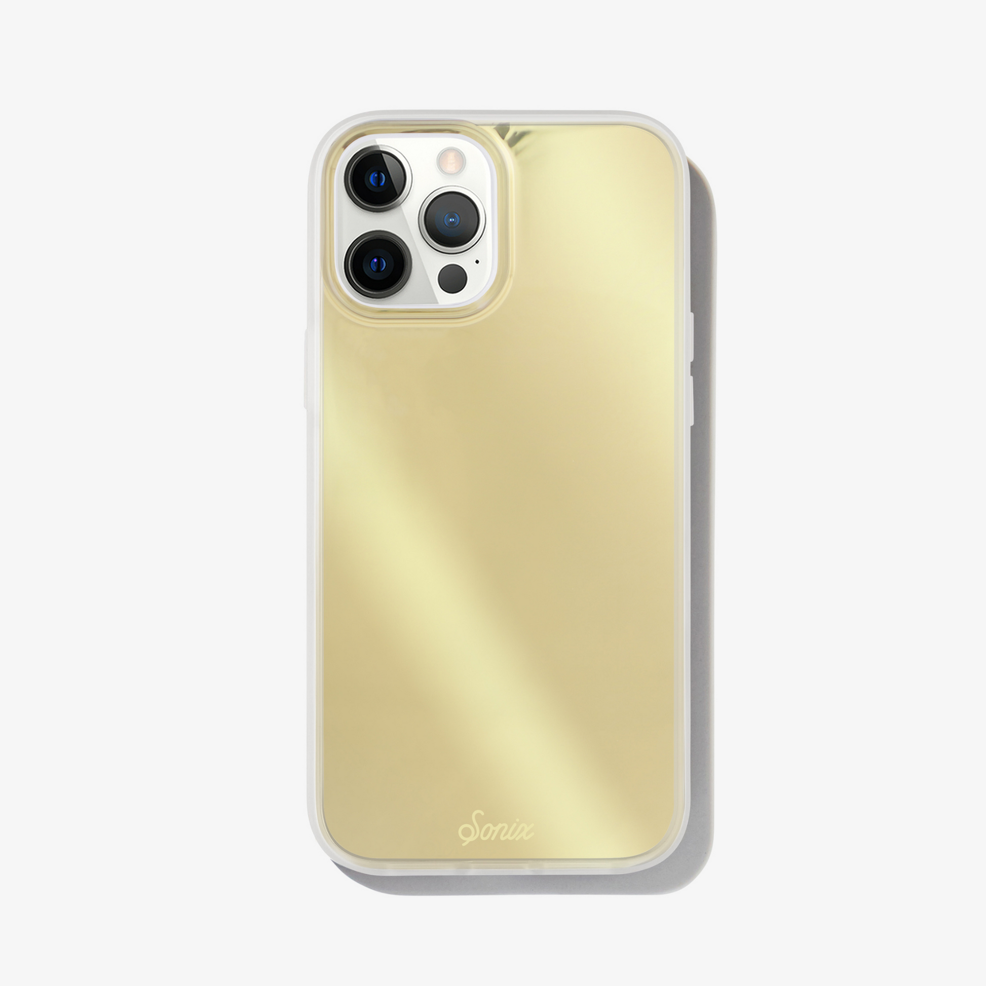 a metallic gold design shown on an iphone 12 pro max