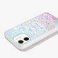 Pink and blue iphone case with gold stars, clouds, and hello kitty character cinnamoroll on an iphone 12 side view