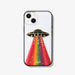 a rainbow ufo design and the words "give me space" with gold foiling and a black bumper shown on an iphone 13 case