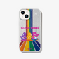 Care Bears: Share Bear, Funshine Bear, and Cheer Bear - skating down a rainbow road of glitter shown on an iphone 13 