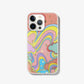 wavy colorful design on a pink sparkly iphone case with glitter and gold foil star details shown on an iphone 13 pro