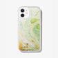 jade green marbled design with gold shimmer detailing shown on an iphone 12