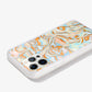 metallic oranges, blues, and cream colors in a wavy 70's pattern shown on an iphone 12 pro side view