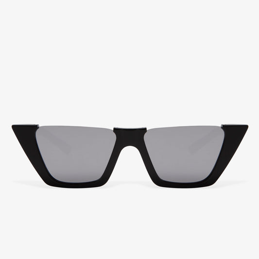 black cat eye acetate frames with silver reflective lens