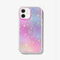 Our clear case with signature iridescent finish featuring gold foil stars shown on an iphone 12