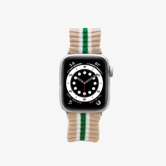 Knit Apple Watch Band - Oat + Green Stripe