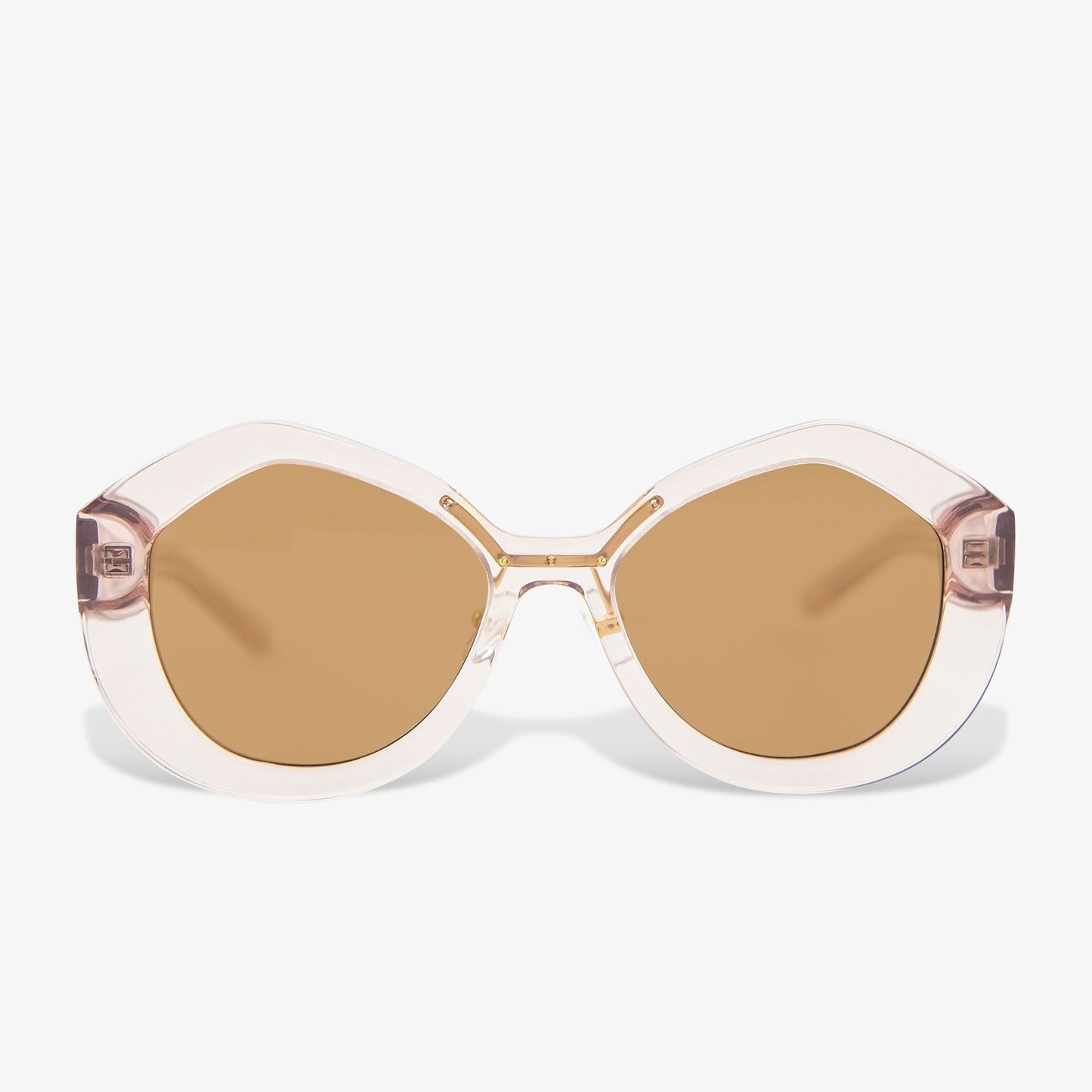 round mod oversized light print clear acetate frame with brown lenses