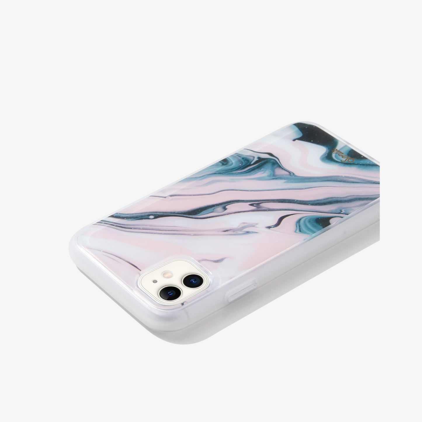 Quartz iphone case featuring pink marble quartz design on white iphone 11
