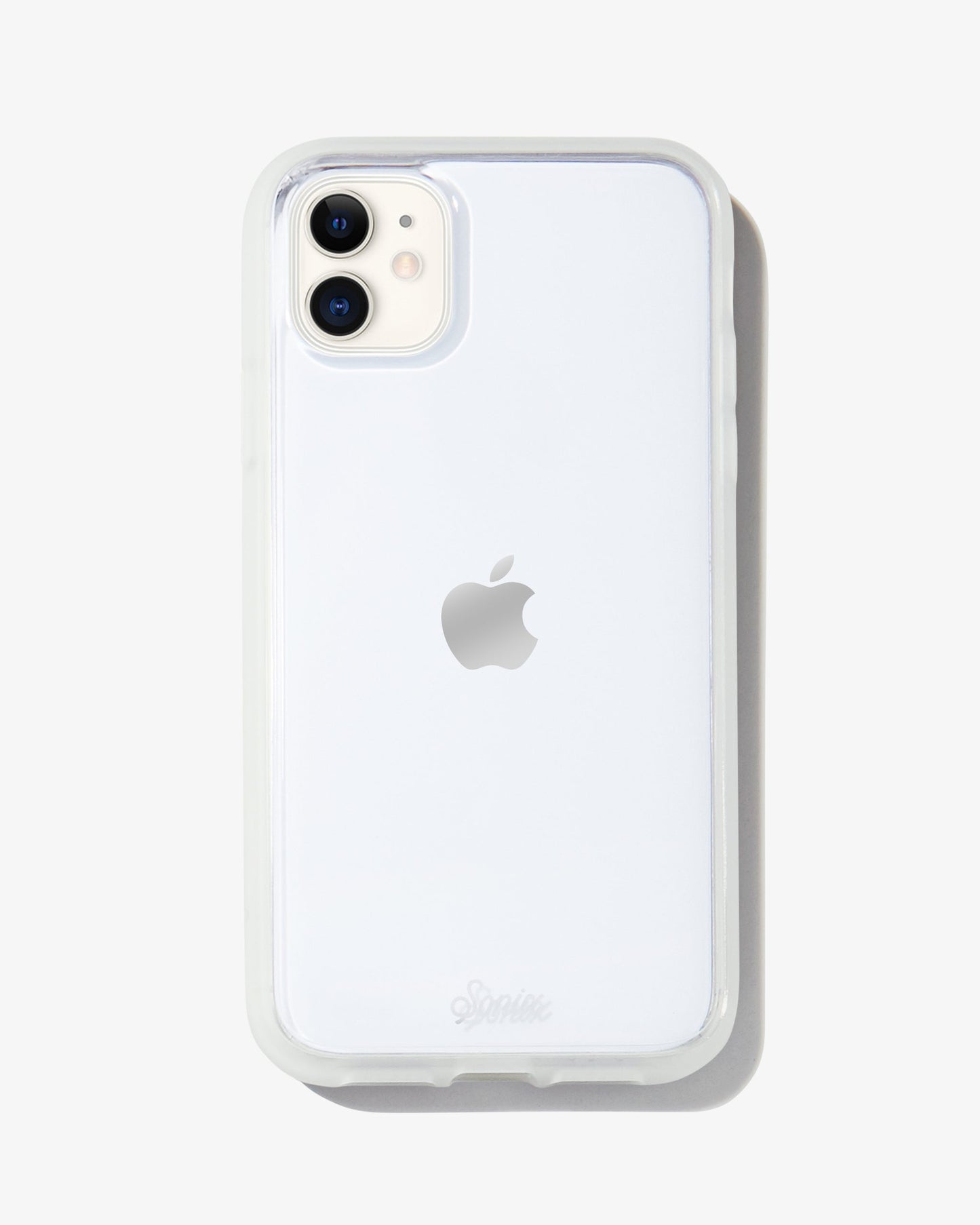 a clear case featuring a glow-in-the-dark bumper shown on an iphone 11