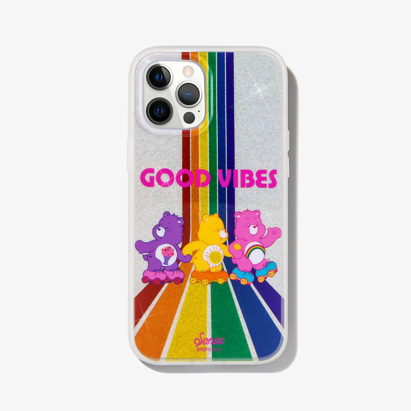 Care Bears: Share Bear, Funshine Bear, and Cheer Bear - skating down a rainbow road of glitter show on a iphon 12 pro