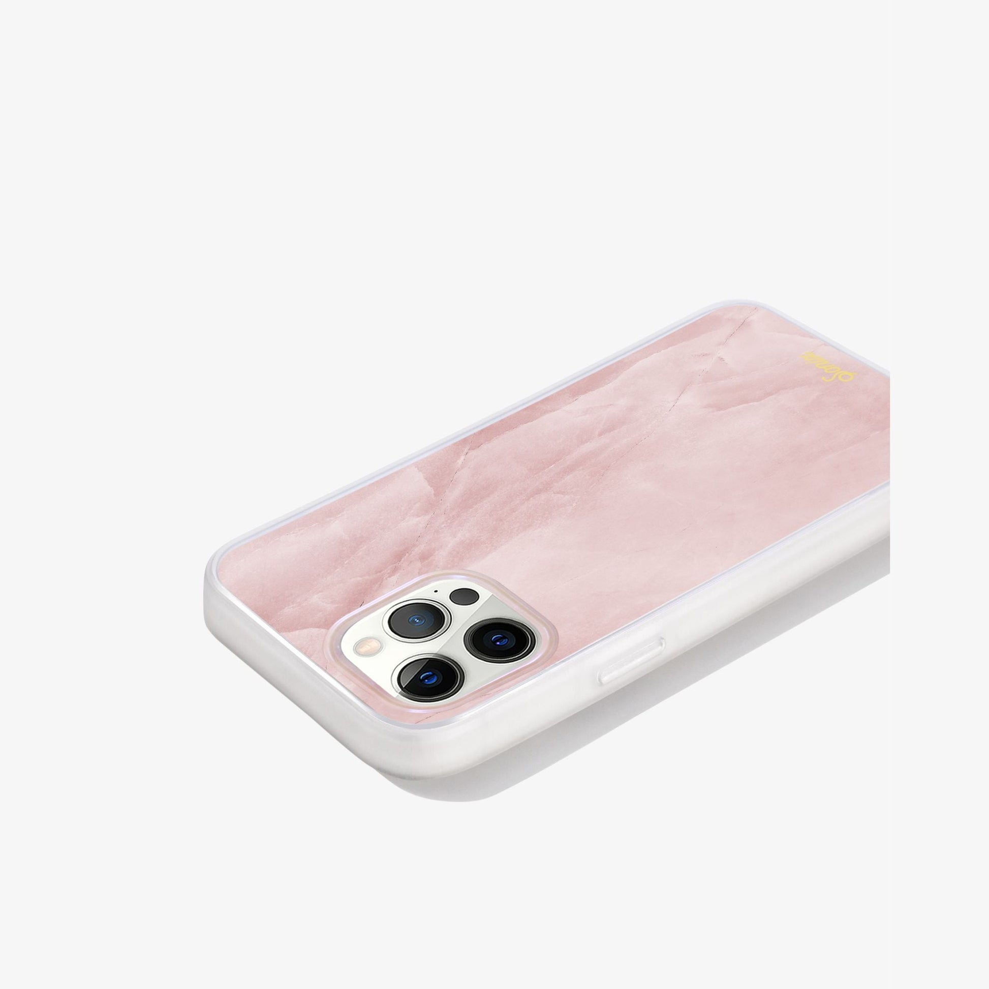 a gleaming pearl design with a pink finish shown on an iphone 12 pro 