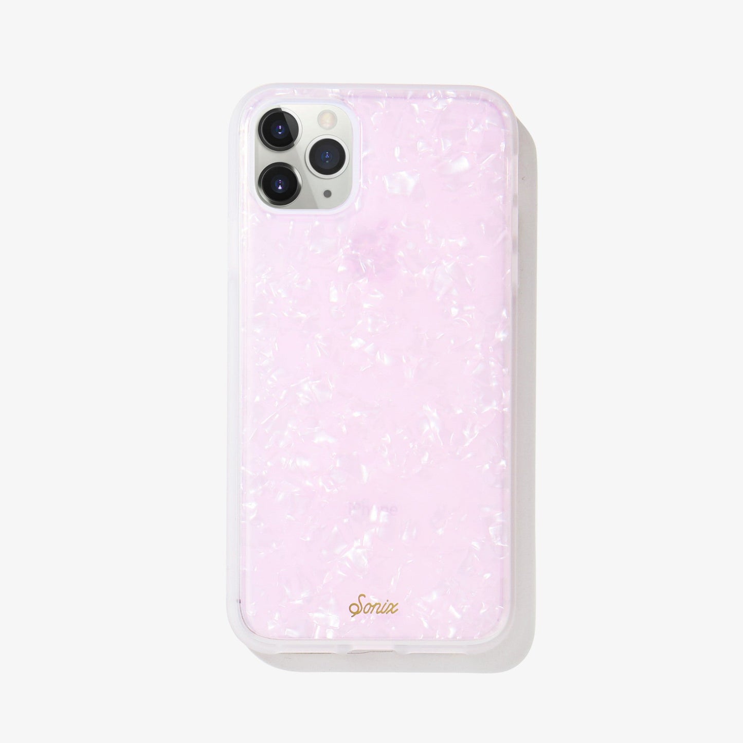 pink tort design with a shine that gleams in the light shown on an iphone 11 pro max